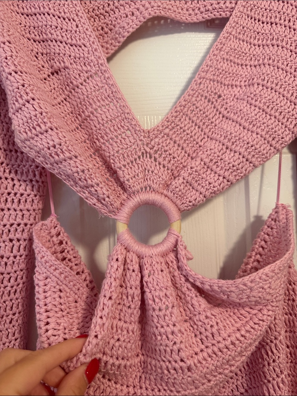 Pink Crochet Open-Back Mini Dress - Picture 3 of 7